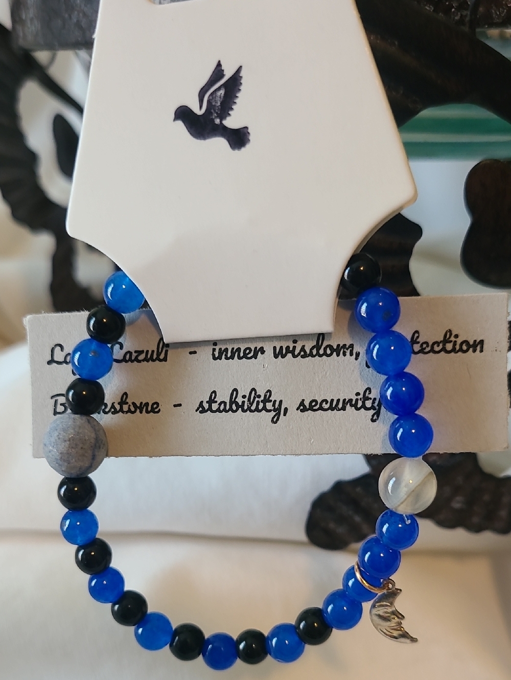 Grey Dove Creations Lapis Beaded Moon Charm Stretch Bracelet